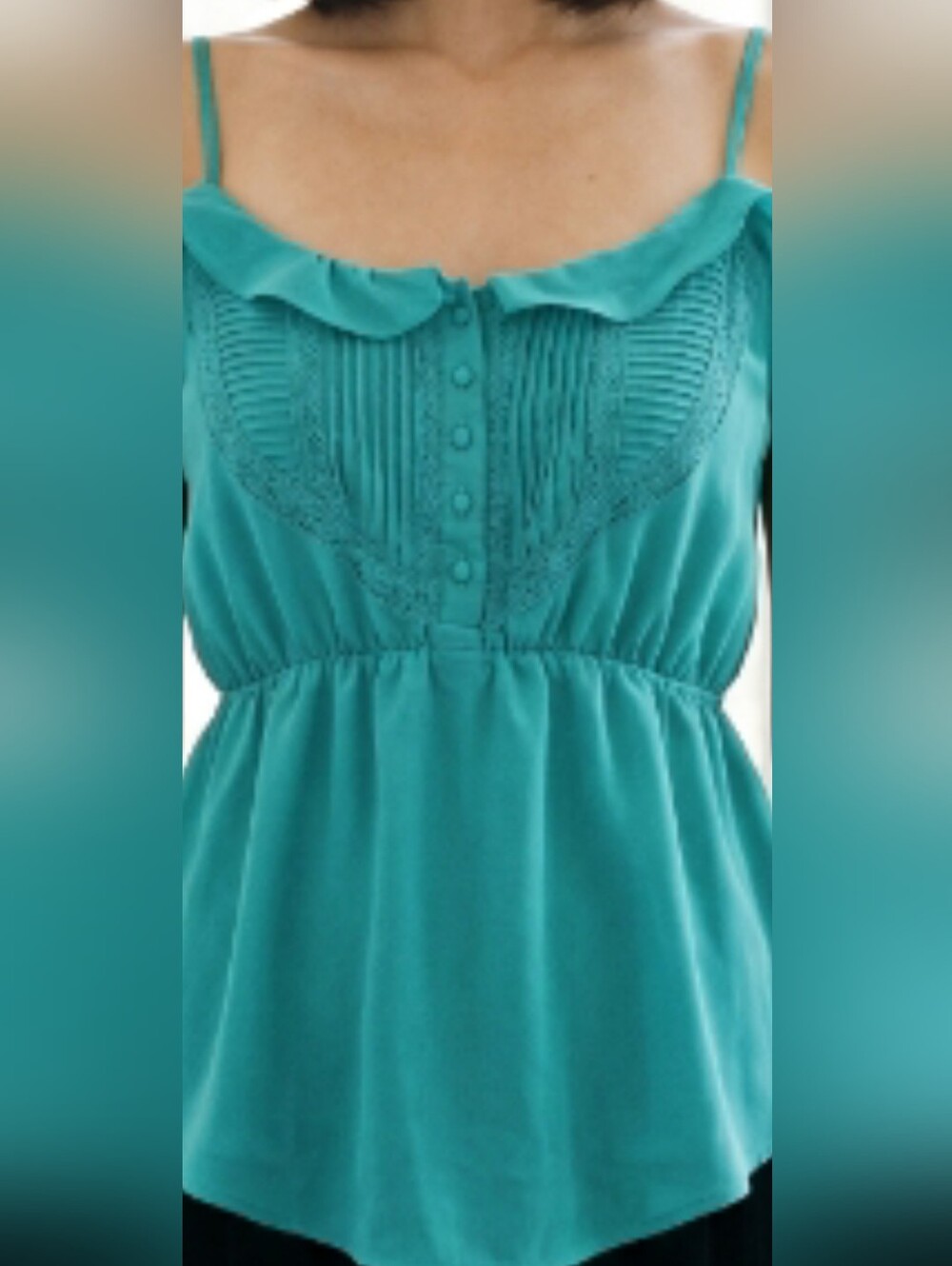 Vintage Twentyone Brand Teal Turquoise Aqua Spaghetti Strap Lightweight Blouse L
